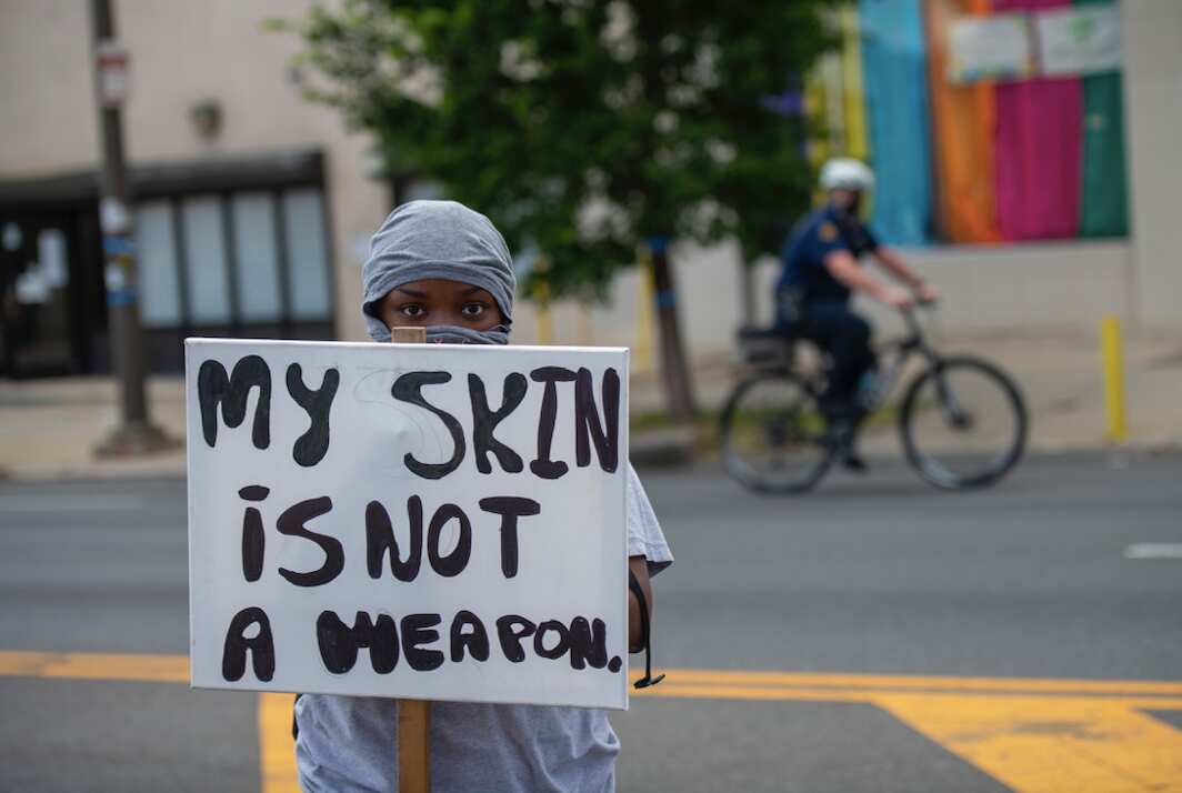 A protester in Philadelphia this week.