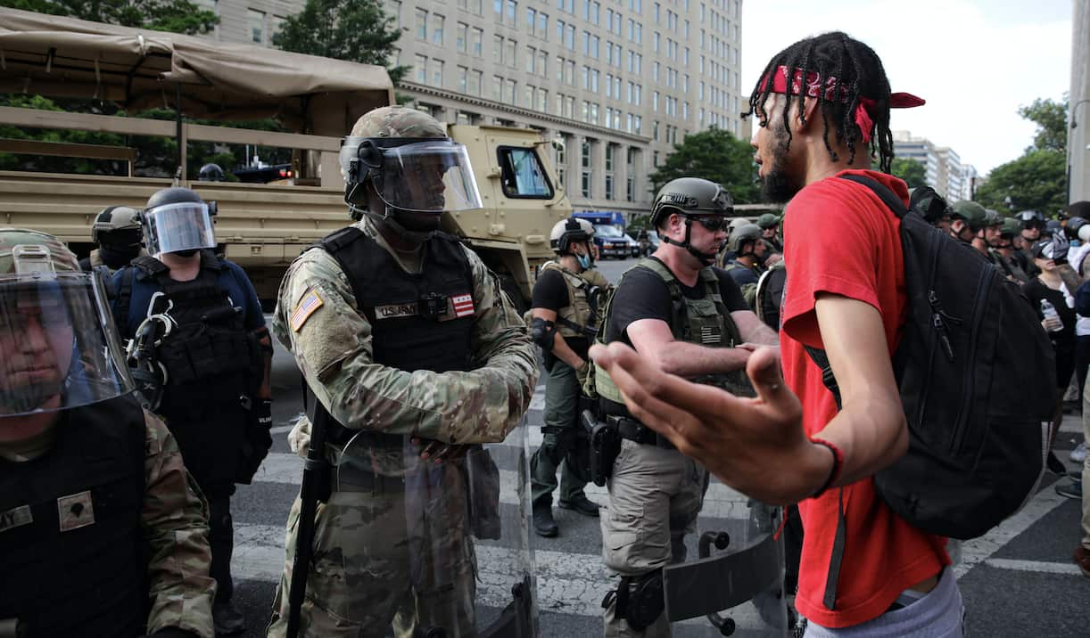 Protesters and police face off in Washington DC.