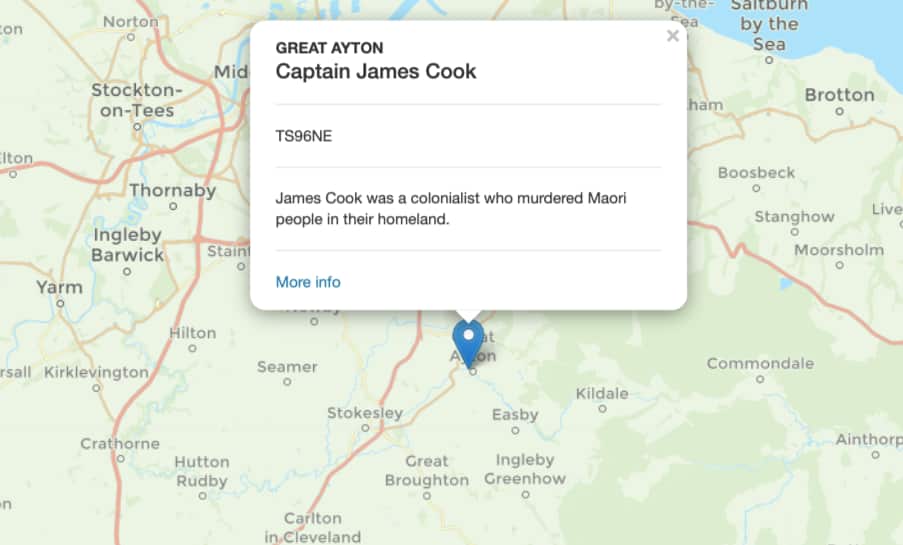 The Cook statue that the group is specifically targeting.