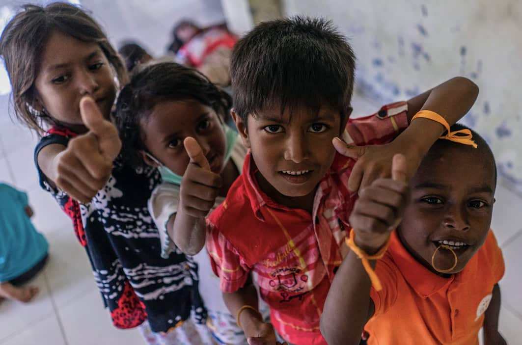 Rohingya children who were rescued at sea by Indonesian fishermen.