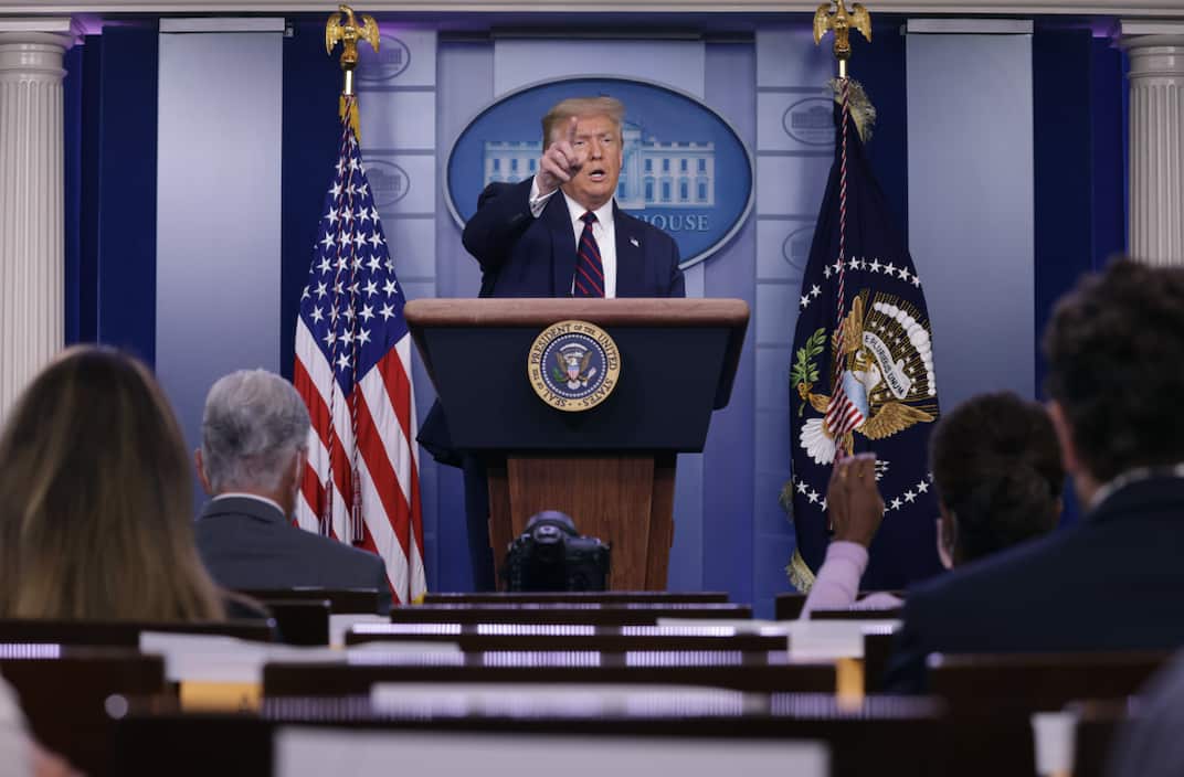 Donald Trump at a press conference after his tweet.