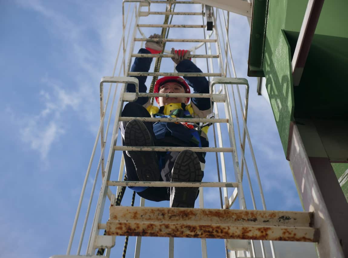 The students completed a practical "working at heights" session on Tuesday.