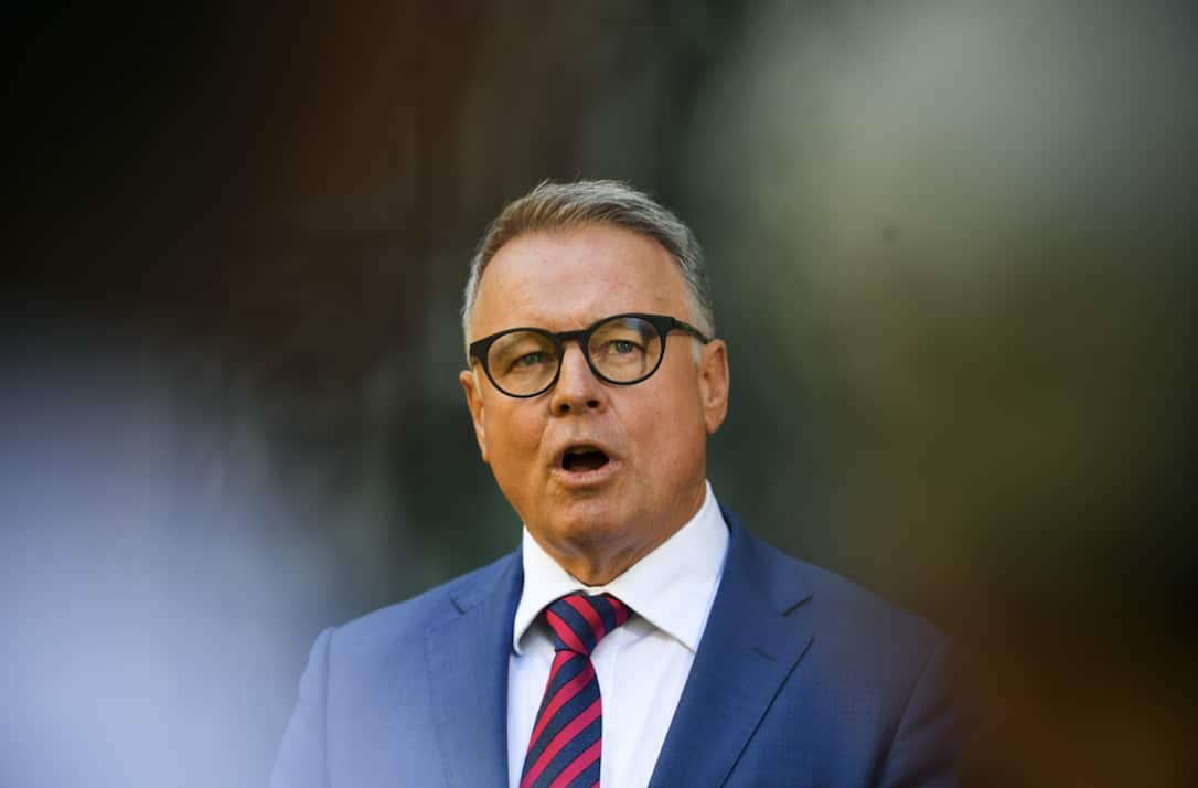 Labor's Joel Fitzgibbon speaks to the media during a press conference at Parliament House.