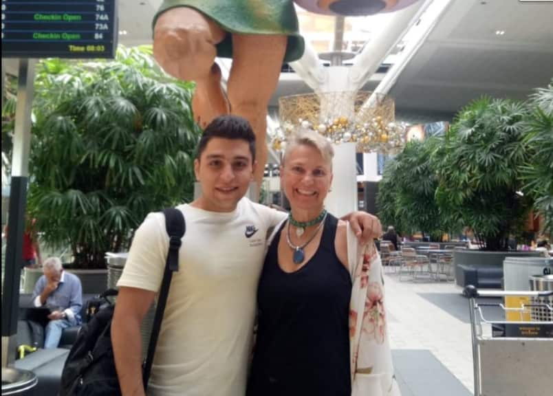 Amir and Jill Horton at Brisbane Airport prior to his flight to Canada