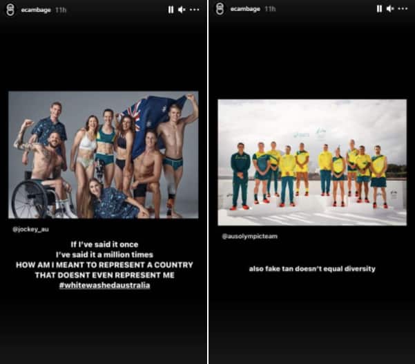 Screenshots of Liz Cambage's Instagram stories