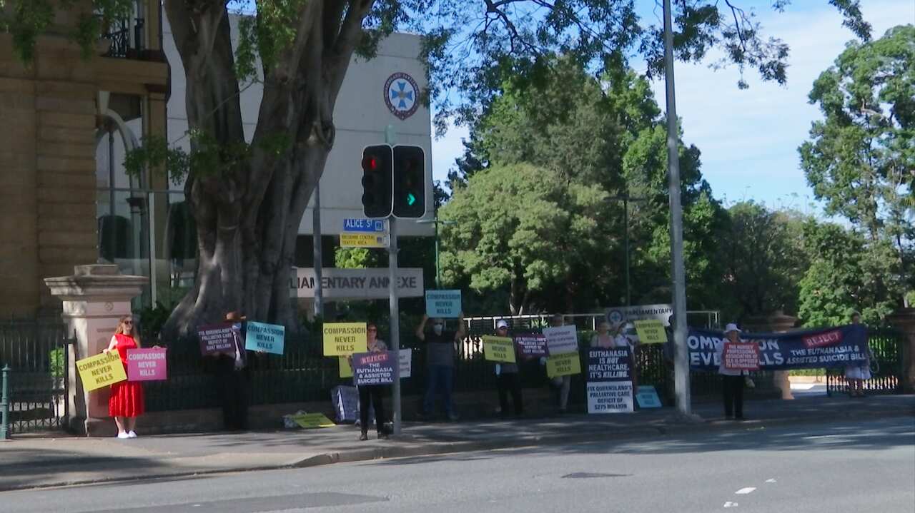 Anti-VAD rally outside Queensland parliament.