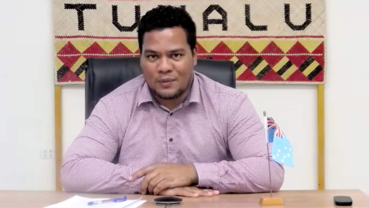 Simon Kofe speaking on Zoom with SBS Dateline.