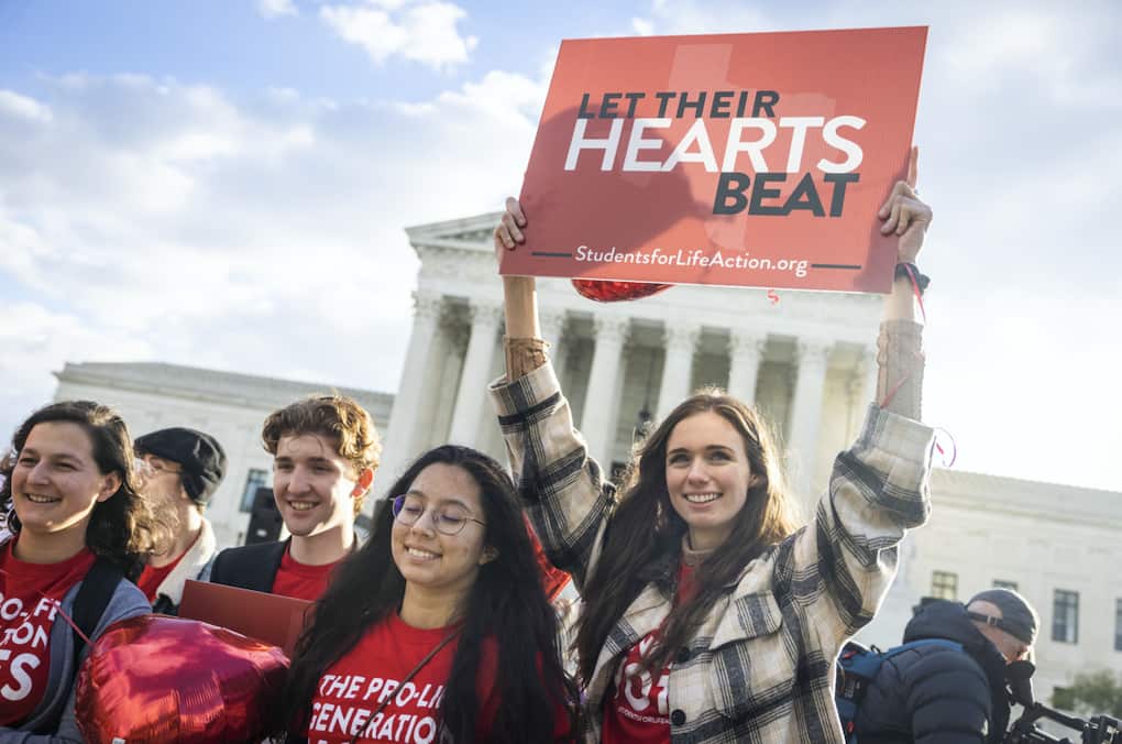 Anti-abortion protestors are seen outside the US Supreme Court
