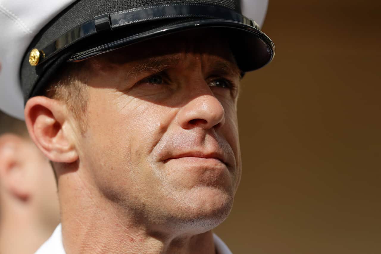 Navy Special Operations Chief Edward Gallagher leaves a military court on Naval Base. His comrades described him as "evil" and "toxic" in testimony. 