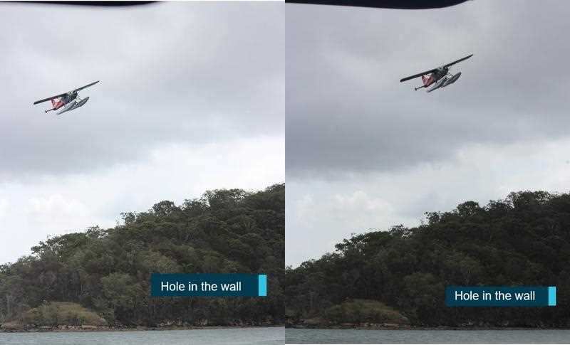 A handout photo showing photographs provided by a witness of the de Havilland Canada DHC-2 Beaver aircraft, which plunged into the water on the Central Coast.