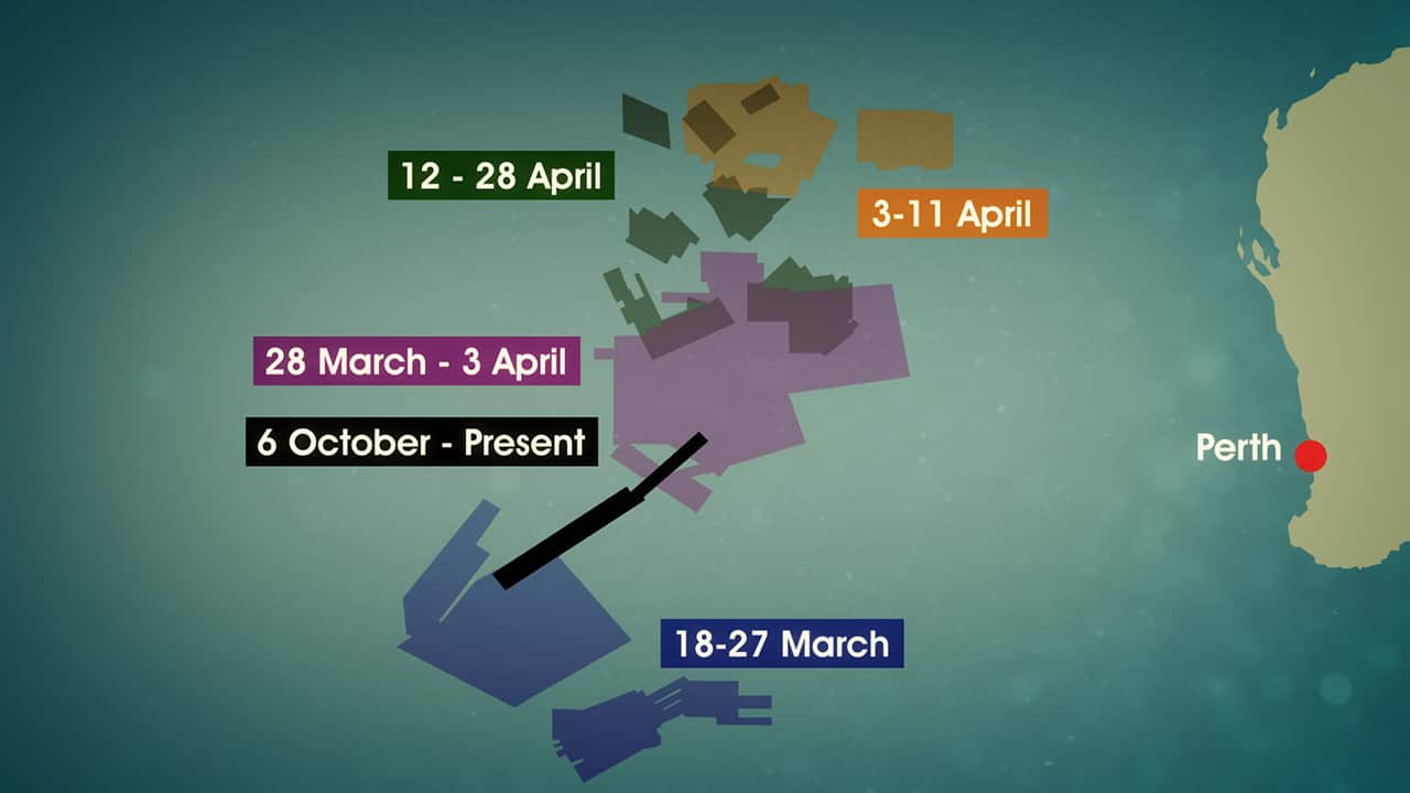The areas searched for MH370 so far