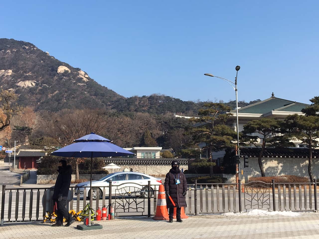 Security outside the Blue House, the presidential palace, in Seoul.