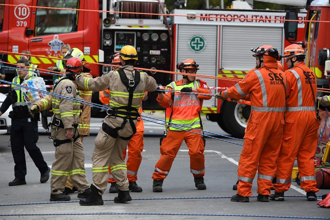Emergency service workers at the scene in Box Hill.
