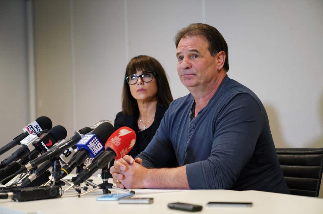 CFMEU Secretary John Setka and his wife Emma Walters speak to the media during a press conference.