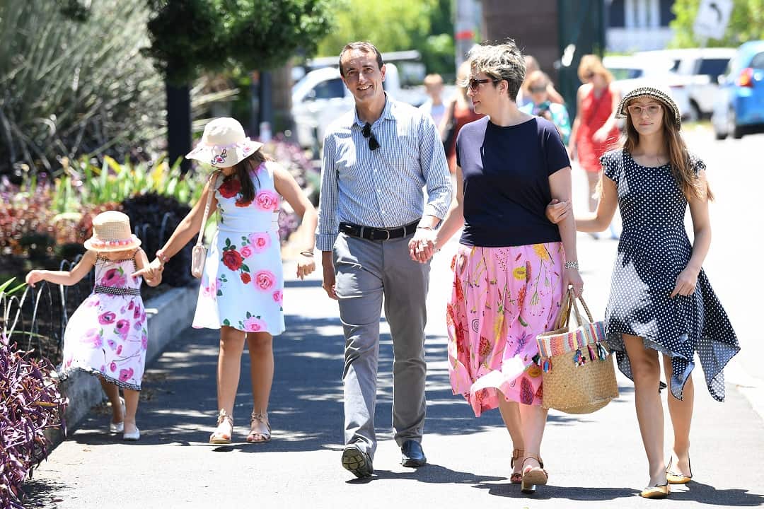 Liberal candidate for Wentworth Dave Sharma with wife Rachel and daughters.