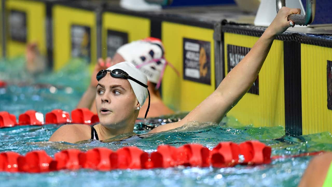 Australian swimmer Shayna Jack is seen after her heat of the Women's 200 metre Freestyle at the World Swimming Trials on 11 June 2019.  