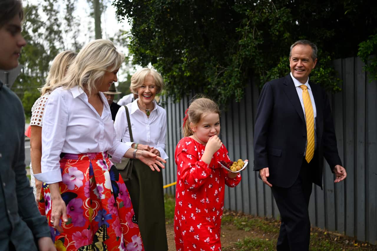 Bill Shorten's family pictured after attending the Easter service at St. Andrew's Anglican Church in Brisbane.