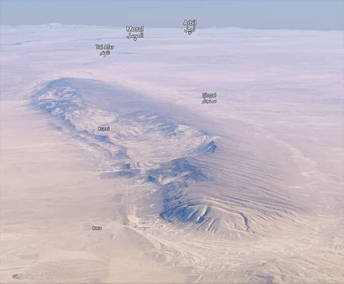 A view of the mountain range looking East towards Mosul.