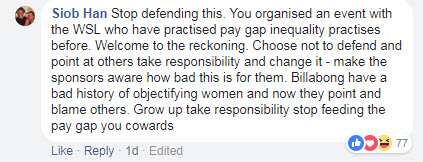 Another outraged user made a comment on the Ballito Pro's Facebook.