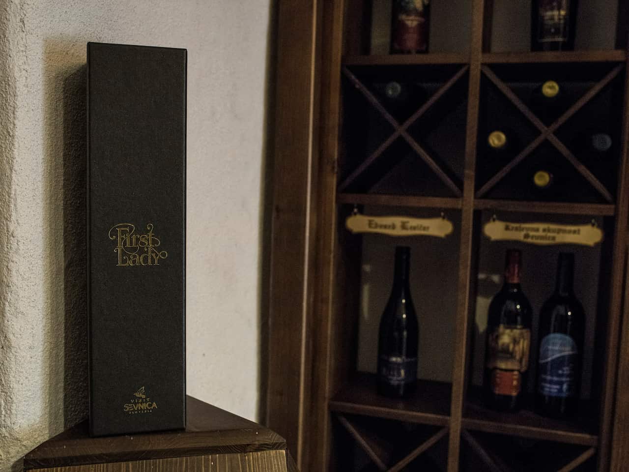 A bottle of wine inspired by first lady Melania Trump, in Sevnica, Slovenia.