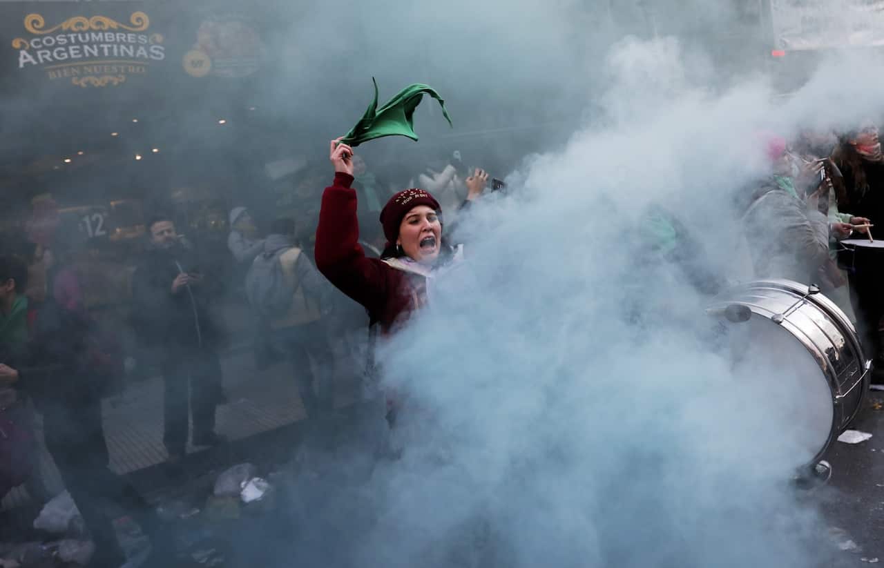 People celebrate the Chamber of Deputies' decision of approving the bill of decriminalization of abortion