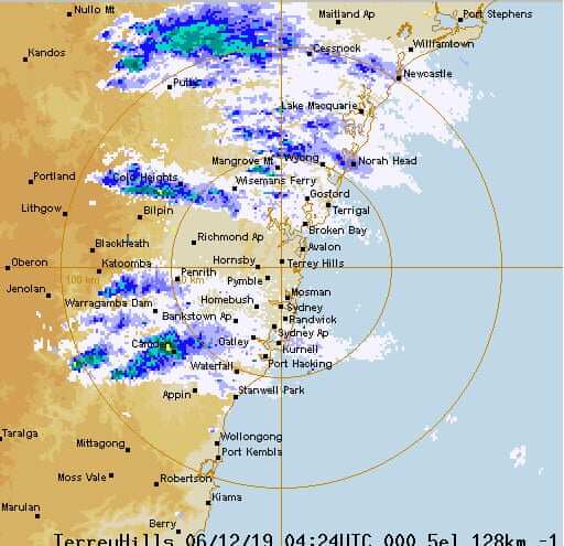 The Bureau of Meteorology radar for Sydney showing smoke.