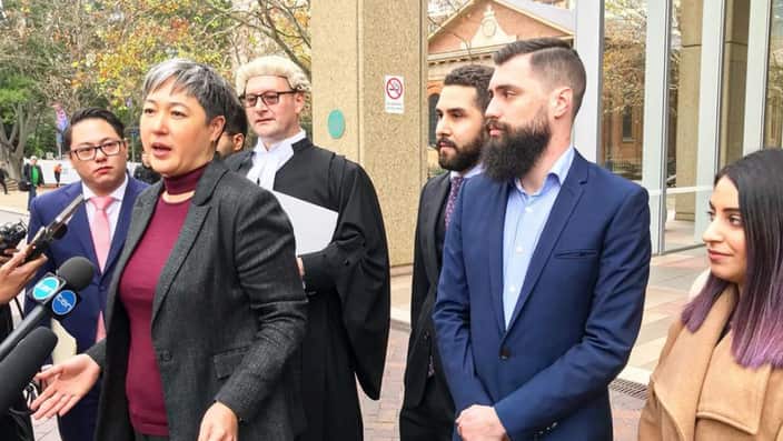 NSW Greens MP Jenny Leong speaks outside court. 