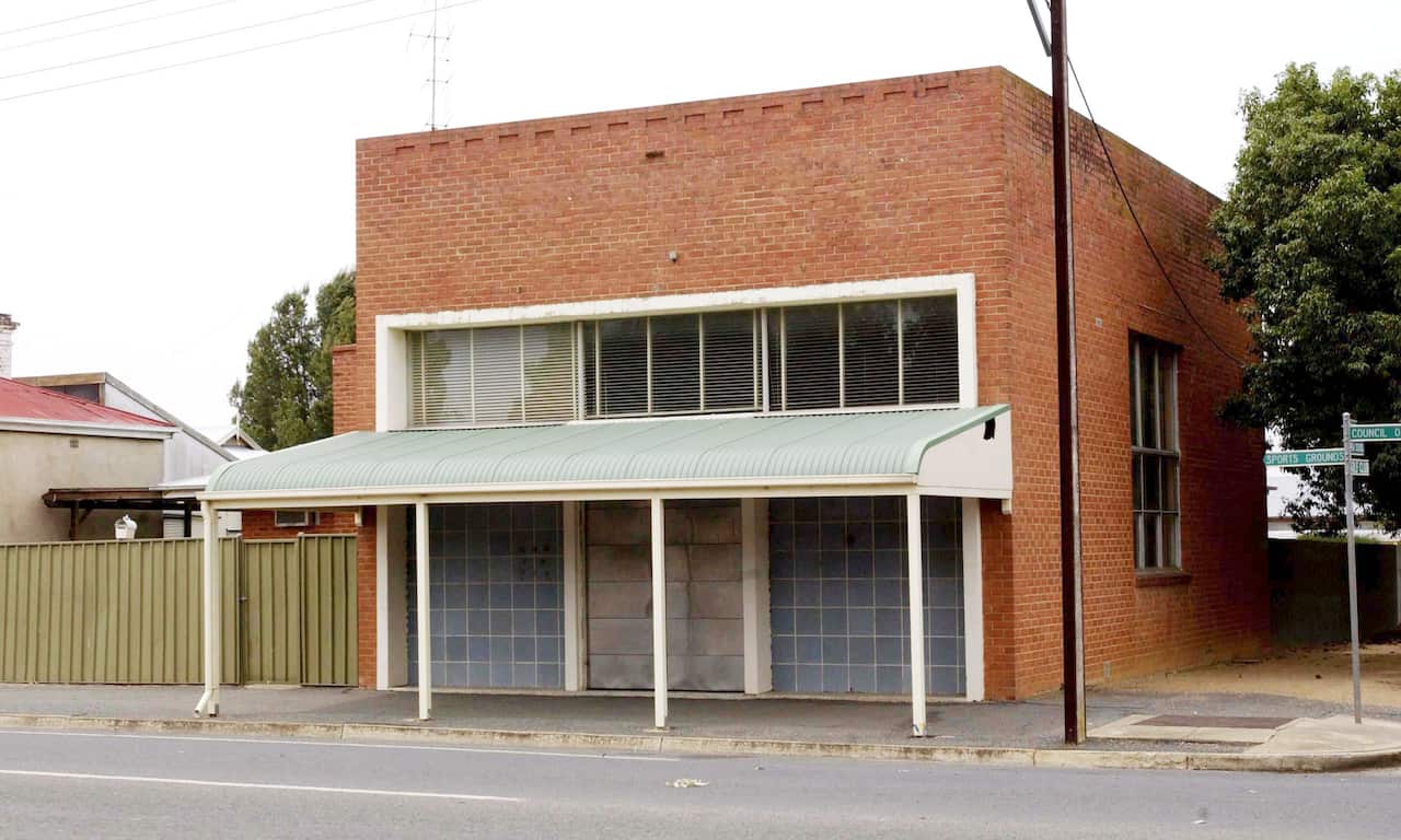 The former bank building where Robert Joe Wagner stored dismembered bodies in barrels.