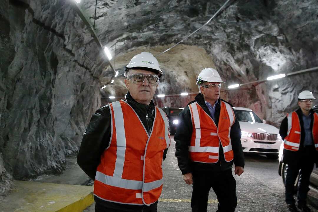 The Snowy Hydro was a pet project of former PM Malcolm Turnbull - pictured at the Snowy Hydro Tumut 2 power station.