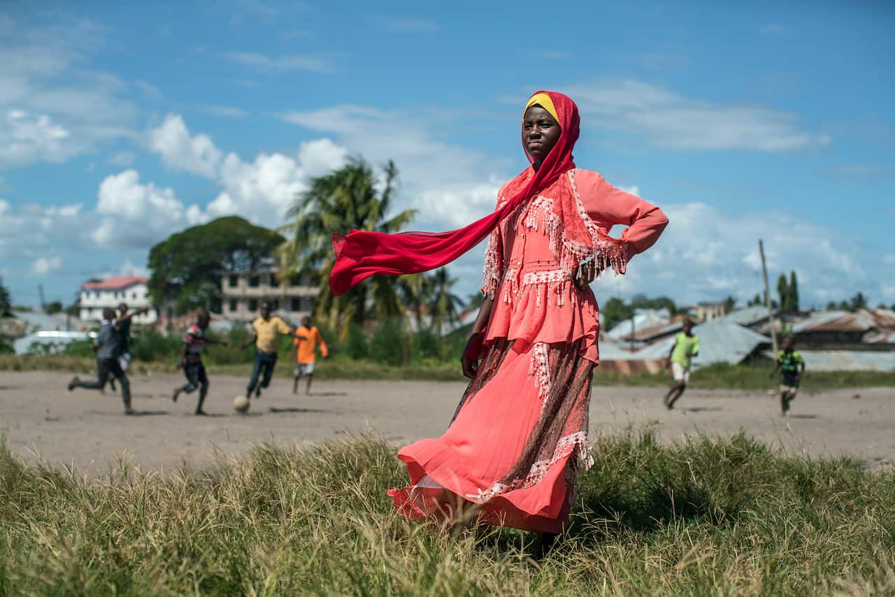 Farida Hamisi Kopnibo, 14, a soccer player on a club team in Zanzibar, by the makeshift pitch in the Meya neighborhood where she learned to play by joining pickup games with the boys.