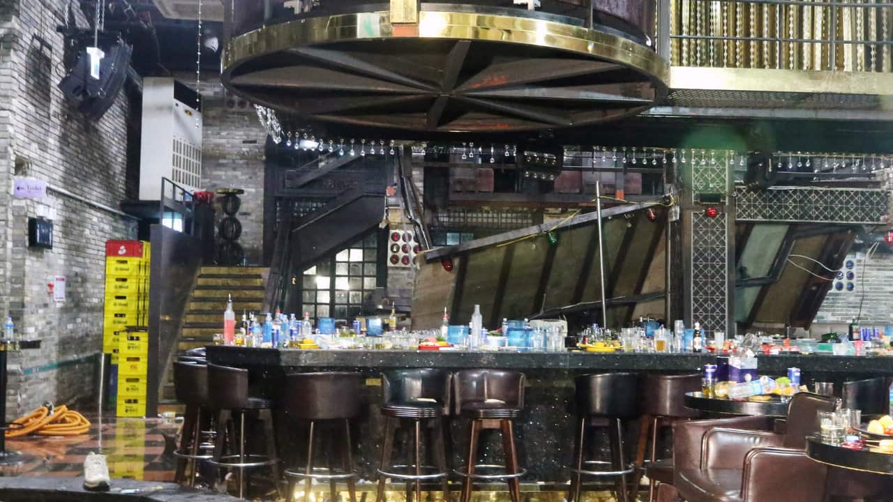 A general view of damage inside of the Coyote Ugly nightclub in Gwangju, South Korea.