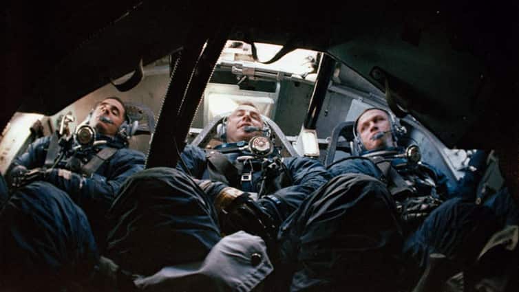 Astronauts (left to right) William Anders, James Lovell Jr and Frank Borman in training for the Apollo mission. 