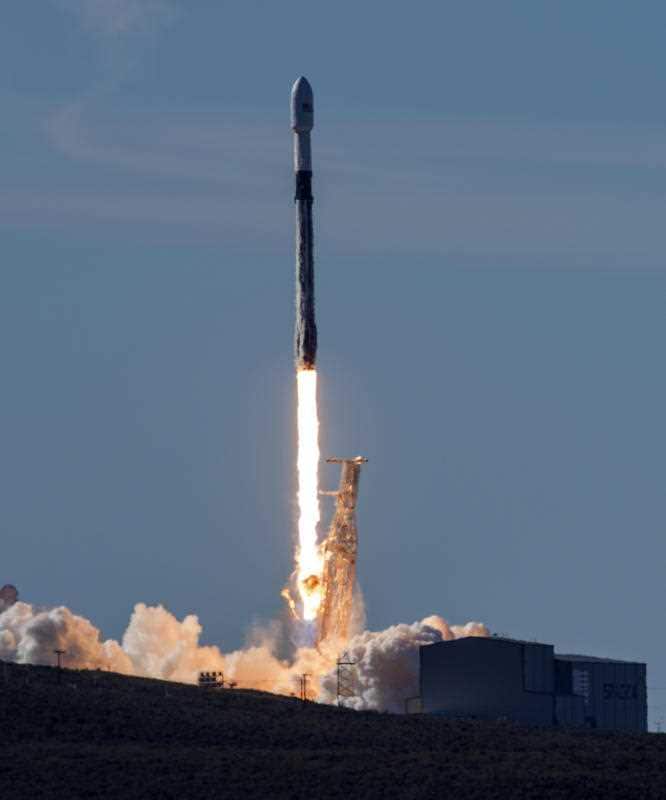 SpaceX Falcon 9 rocket, carrying the Spaceflight SSO-A: SmallSat Express, launches from Space Launch Complex-4E at Vandenberg Air Force Base.