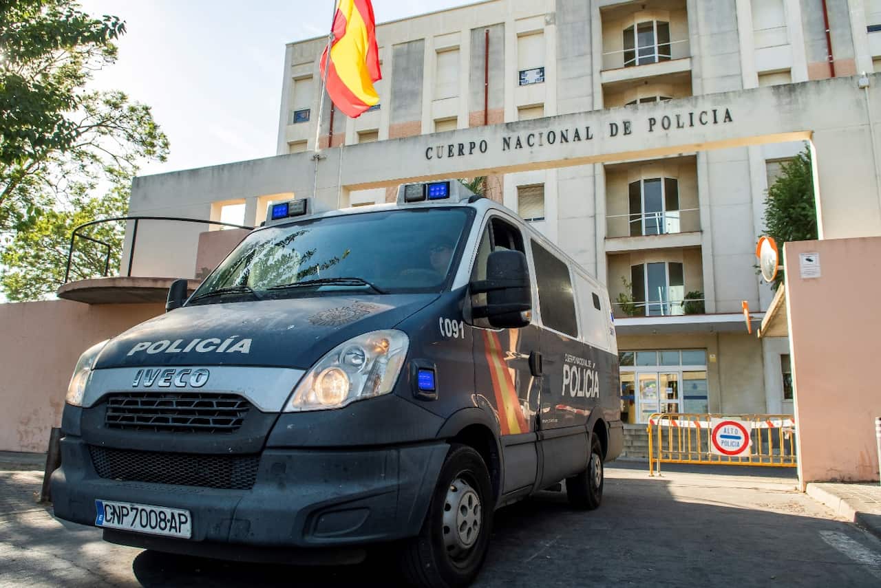 A Spanish National Police van transporting the five men accused of gang raping a woman back in 2016 during the San Fermines Fiesta