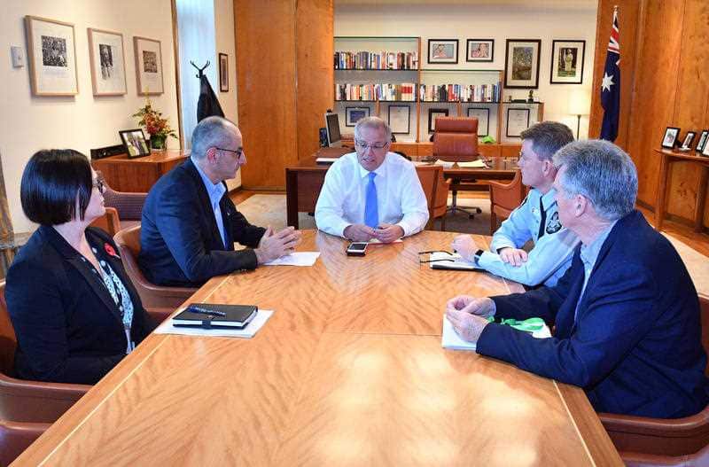 Prime Minister Scott Morrison meets with counter terrorism chiefs in Parliament House.
