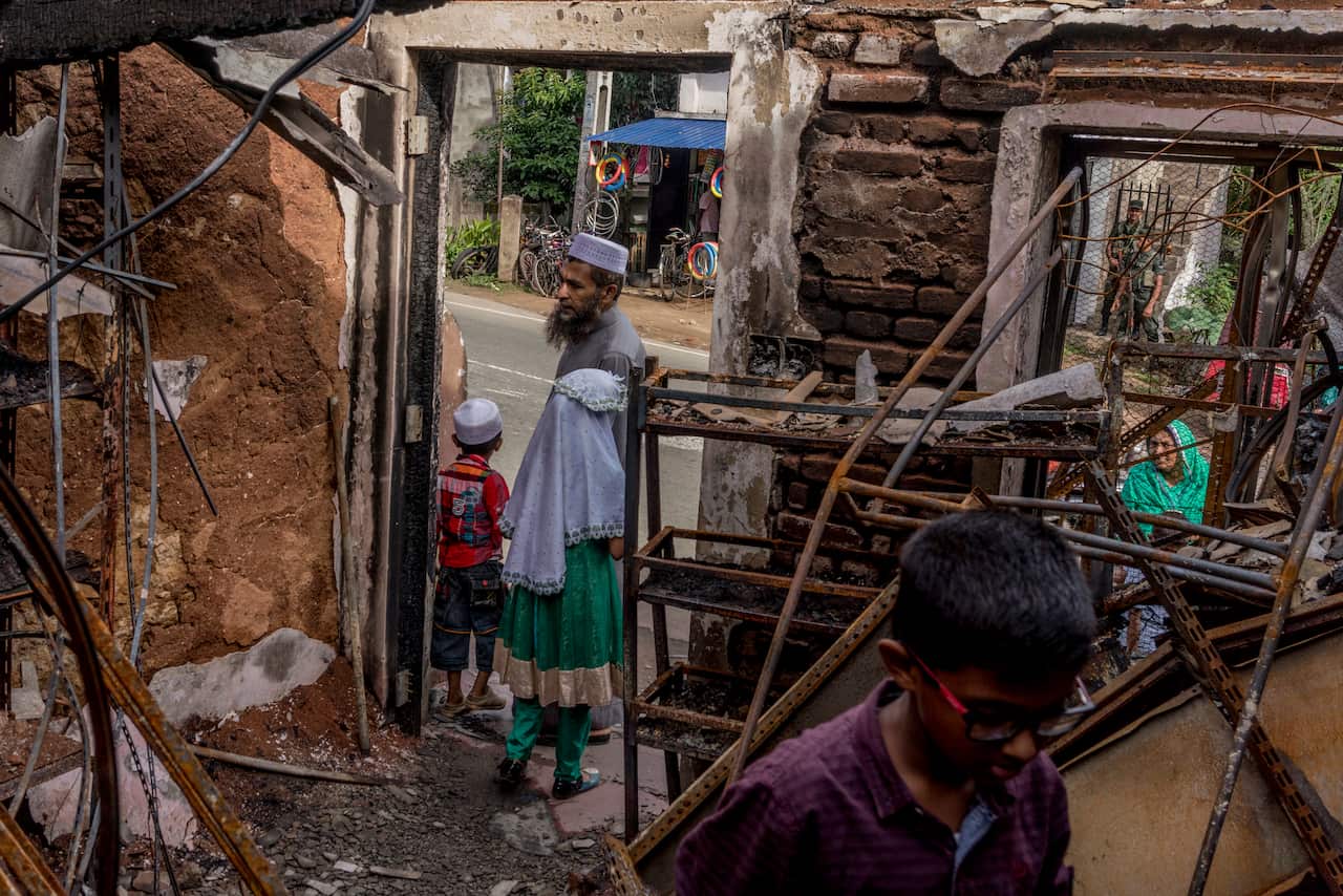 The ruins of a home that was destroyed by a Buddhist mob during anti-Muslim violence, in Digana, Sri Lanka.