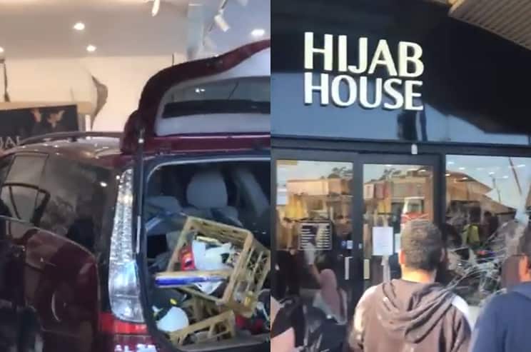 A number of people have been injured after a car crashed into a Muslim clothing store in western Sydney