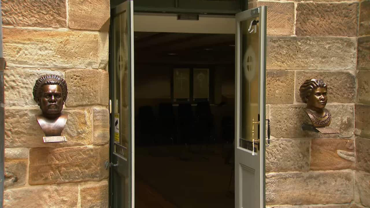 The bronze busts were unveiled during a ceremony on Sunday. 
