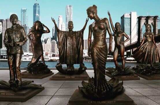 The Sydney couple has unveiled 10 bronze female statues in New York.