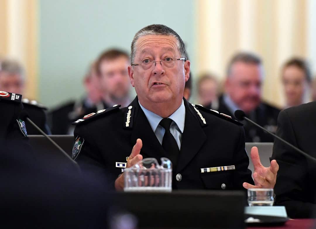 Queensland Police Commissioner Ian Stewart fronts a budget estimates hearing at Queensland Parliament House, Brisbane, Thursday, July 26, 2018. (AAP Image/Dan Peled) NO ARCHIVING