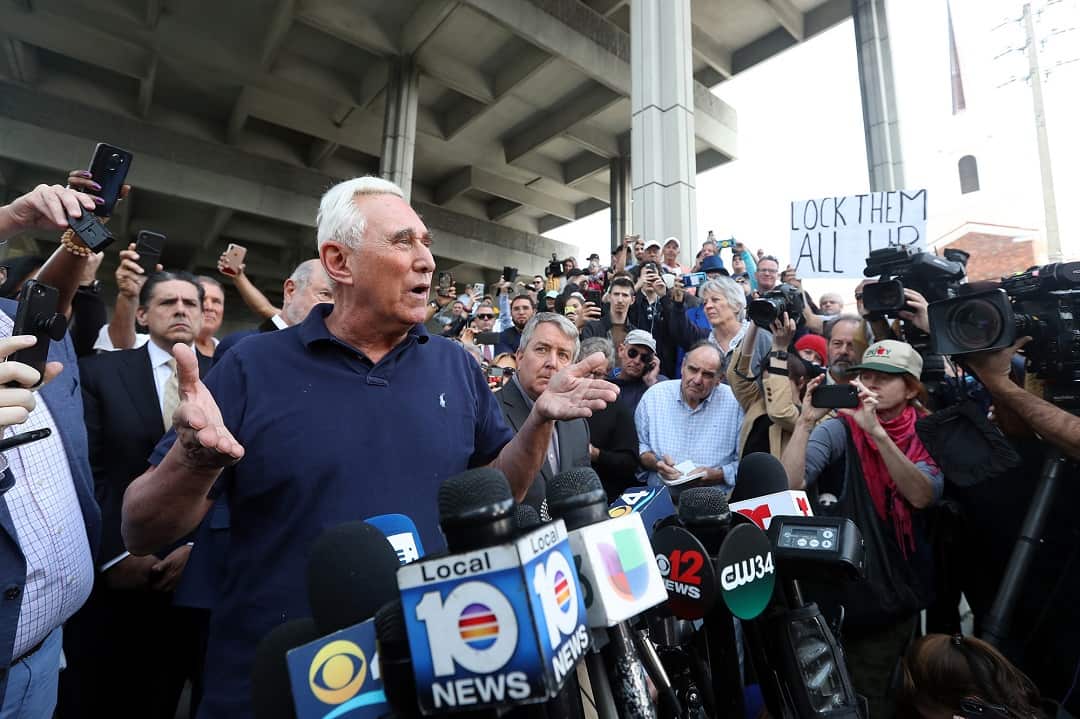 Roger Stone, after his release, outside the Federal Courthouse in Fort Lauderdale on Friday, January 25, 2019. Photo by Amy Beth Bennett/South Florida Sun/TNS/ABACAPRESS.COM.