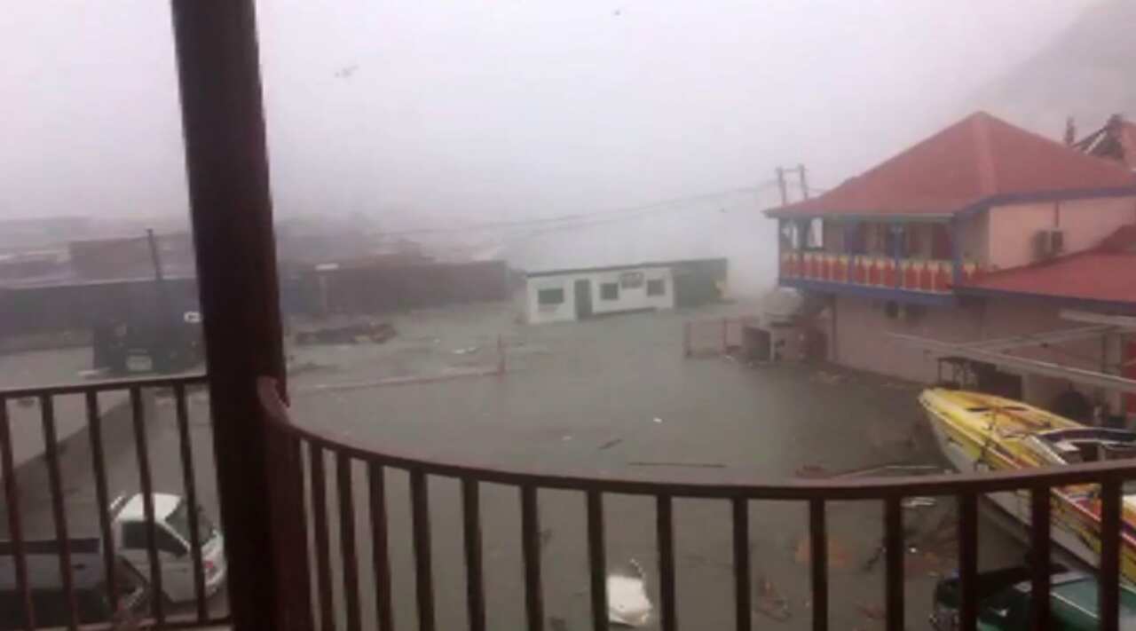 Image taken from a video posted on Facebook by Stefany Santacruz showing the view from her balcony as Hurricane Irma hits the Island of St Maarteen (Getty)