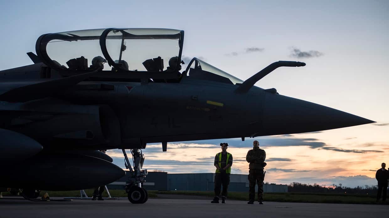 A Dassault Rafale fighter aircraft is prepared for airstrikes in Syria at Saint Dizier airbase, eastern France.