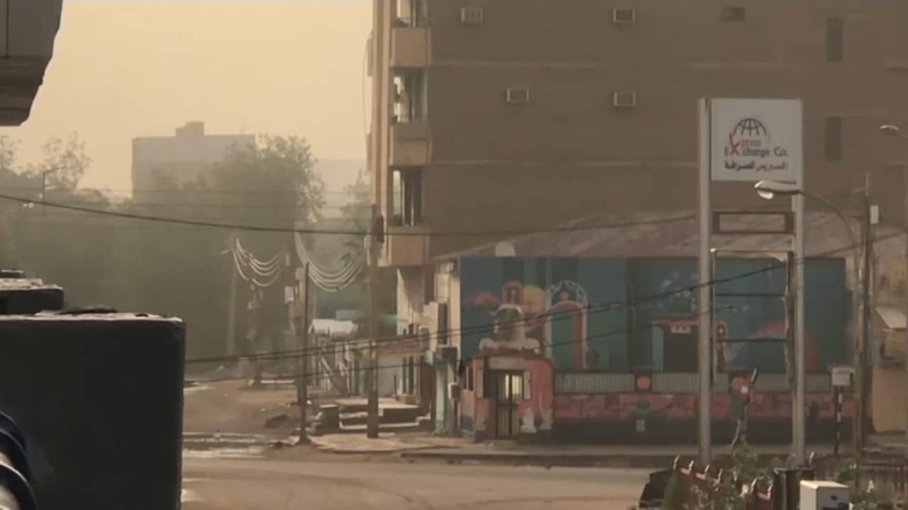 Empty street in Sudan's capital, Khartoum, where witnesses say gunfire could be heard