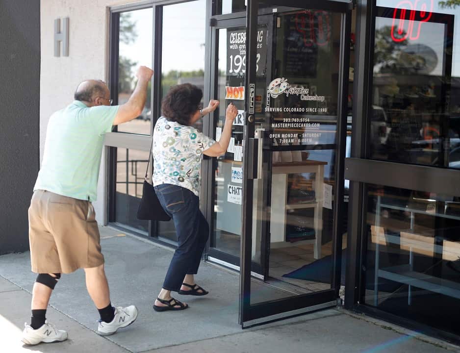 Supporters of baker Jack Phillips rejoice at the Supreme Court's decision.