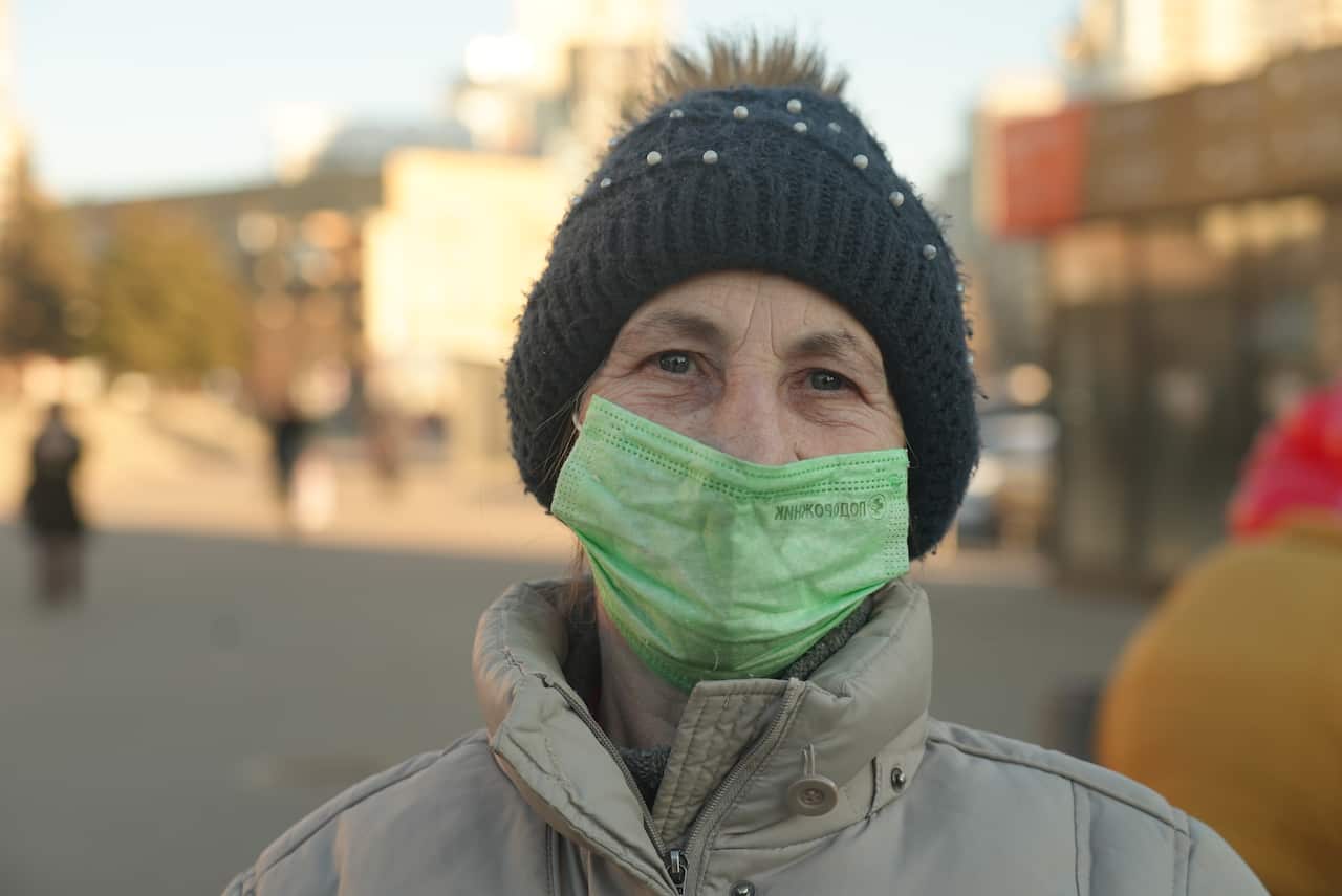 Svitlana pictured at a metro station outside the city centre in Kyiv.