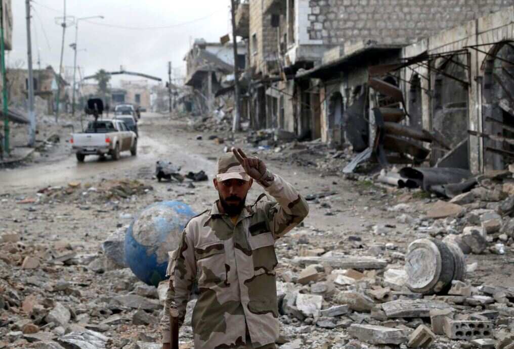 A Syrian army soldier in Maarat al-Numan, Syria.