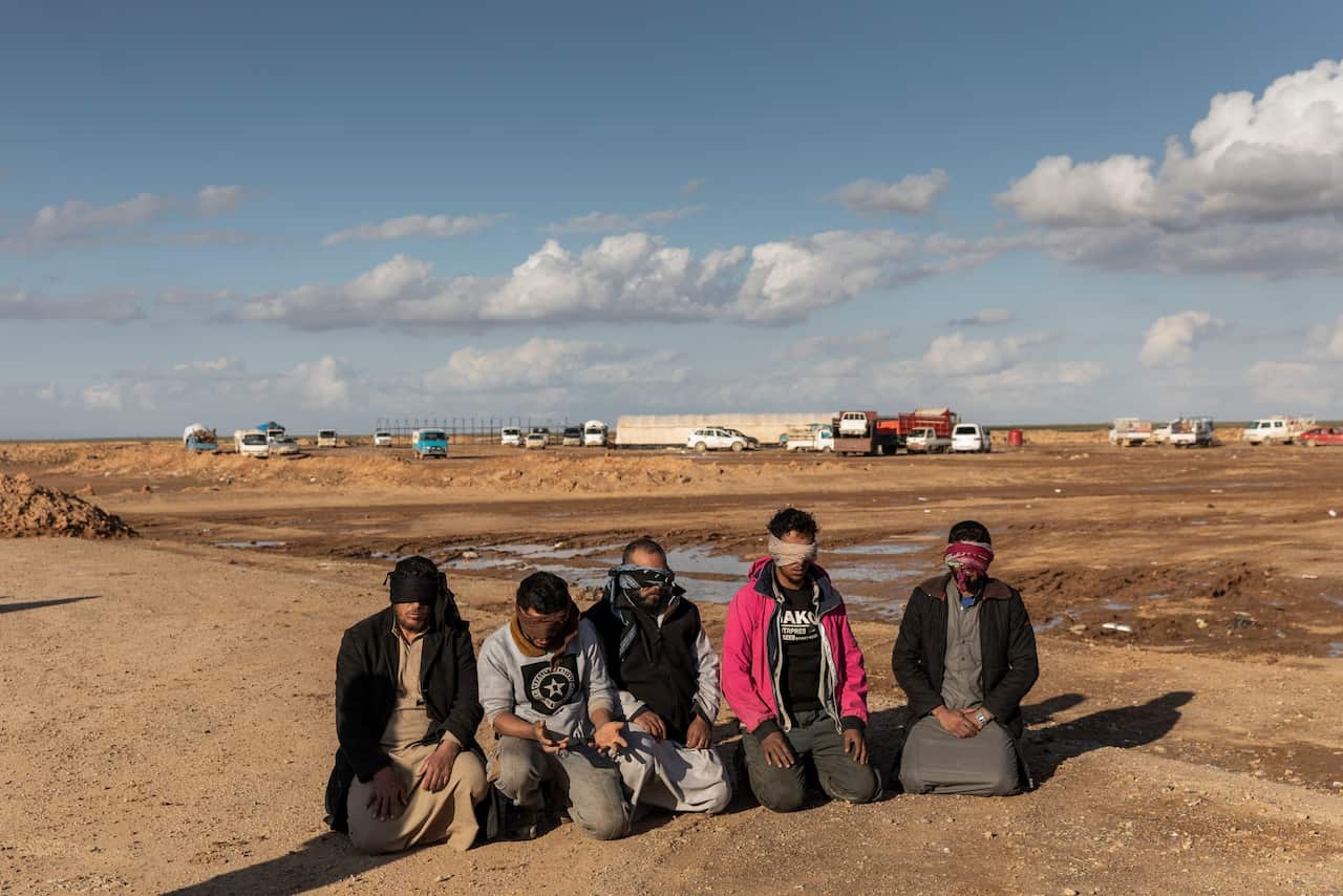 A group of men were detained and questioned by the S.D.F. in January for links to the Islamic State in southeastern Syria.