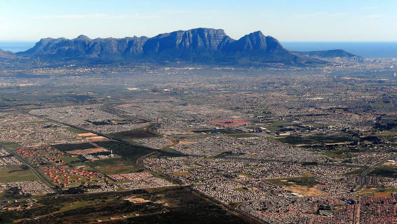 A general view of Table Moutain in South Africa, with Cape Town in the foreground (AAP)