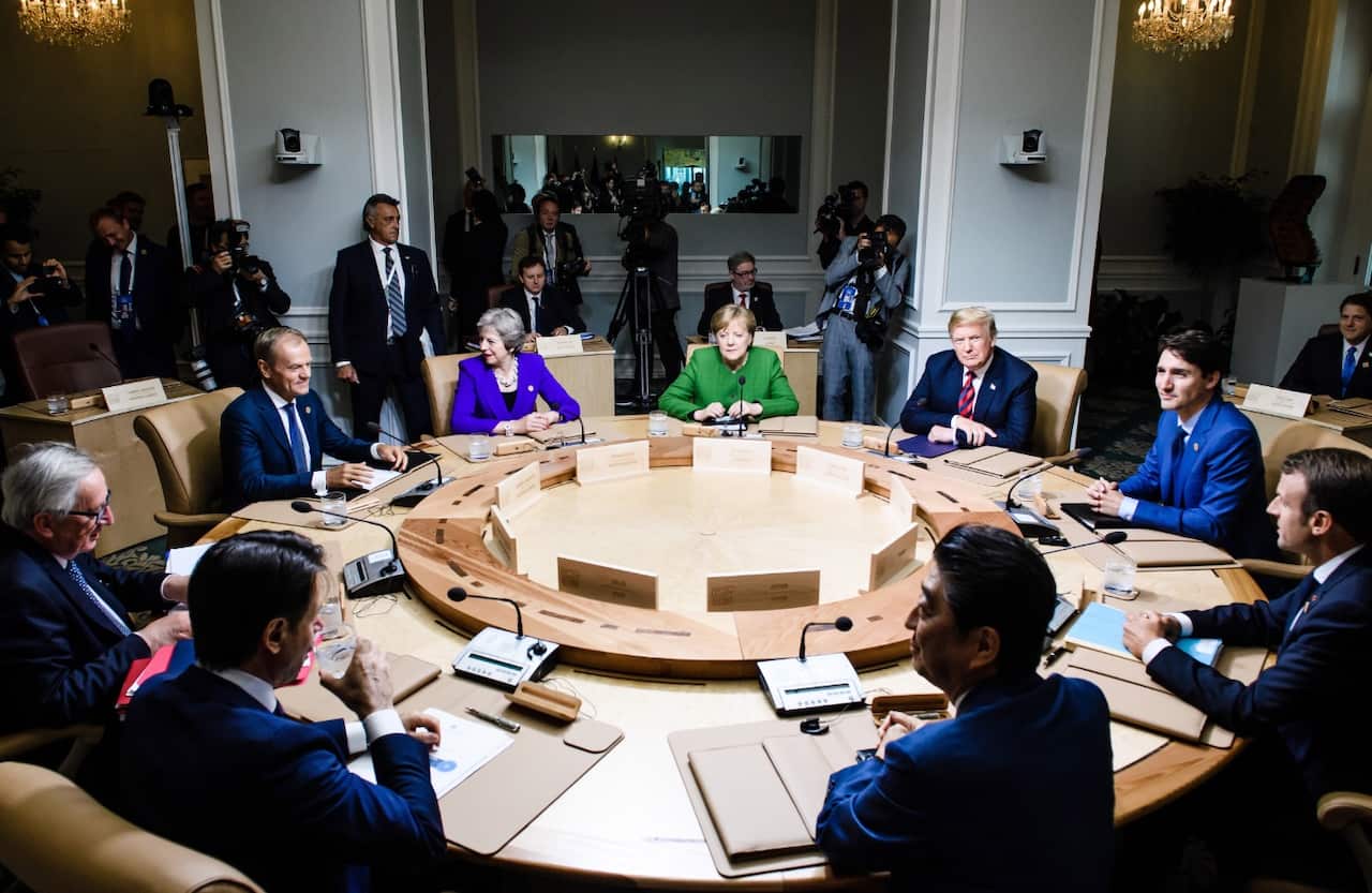 Leaders sit for talks at the G7 summit 